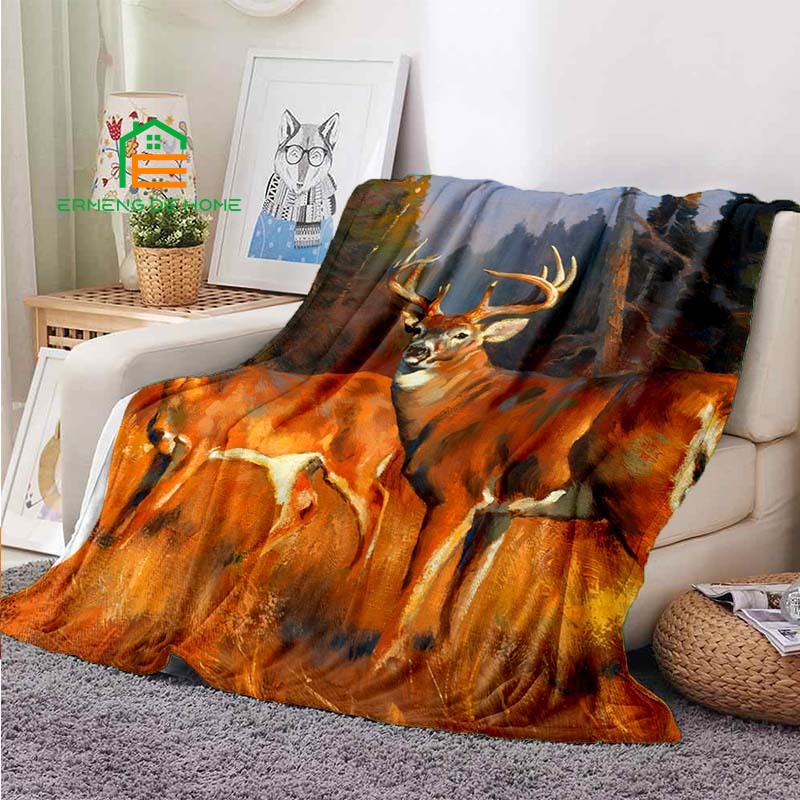 Animal Deer Flannel Blanket Fluffy Lightweight Throw Blanket Comforter Soft Warm Cozy Throw for Bedding Decor Bedroom alx