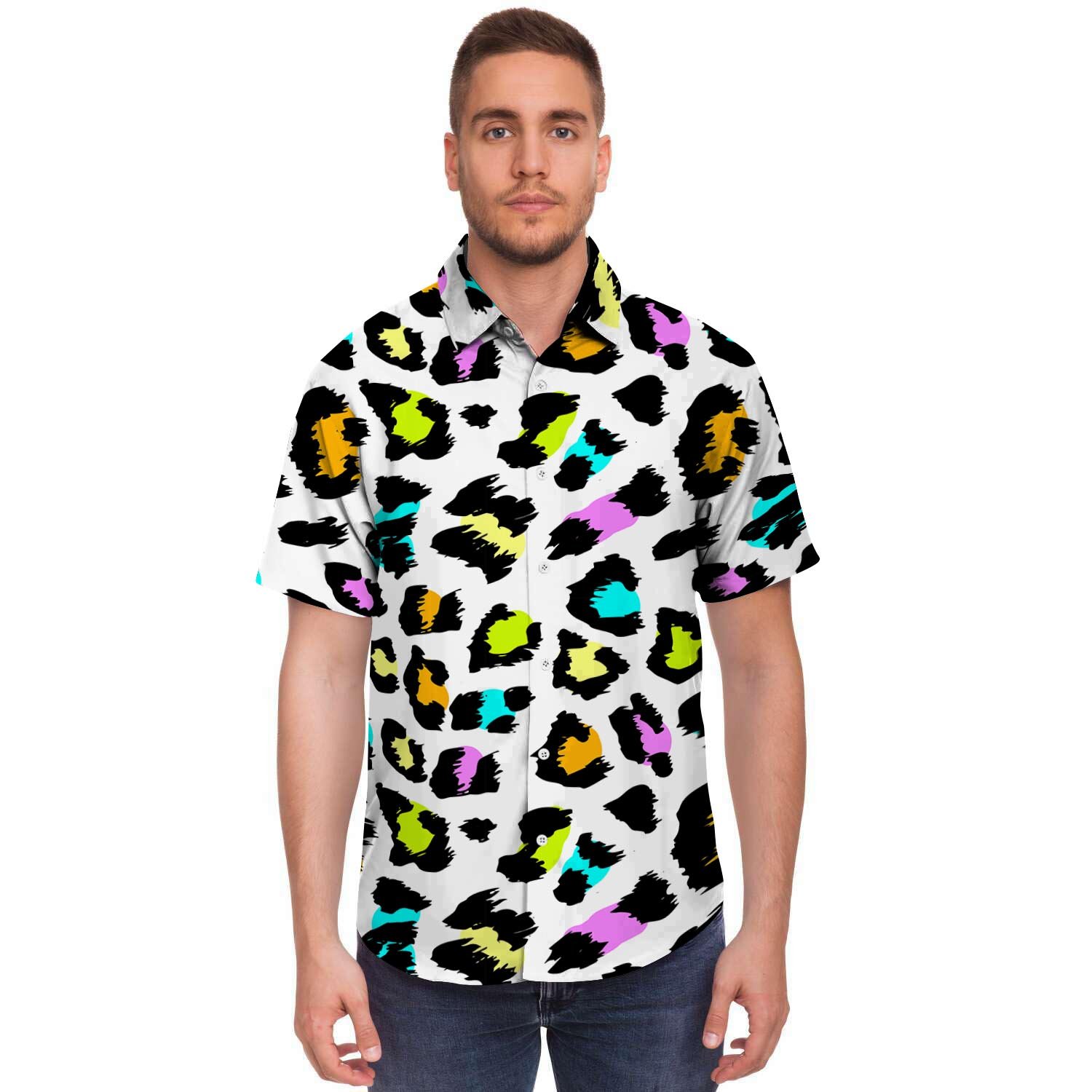 White Leopard Men’S Short Sleeve Shirt