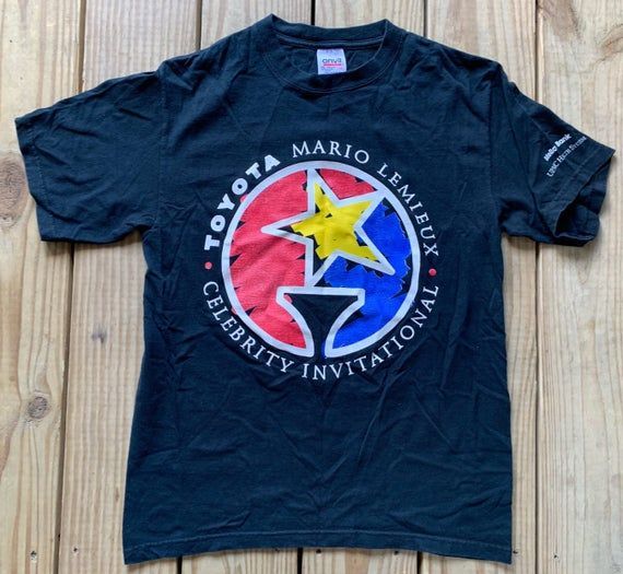 Vintage 90S Pittsburgh Penguins Toyota Mario Lemieux Celebrity Invitational Black Shirtedium Shirt