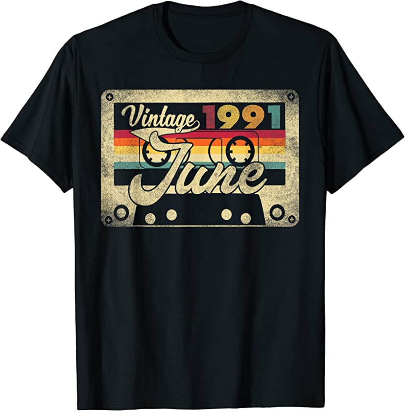 Vintage June 1991 30th Birthday 30 Years Old Retro Cassette T-Shirt