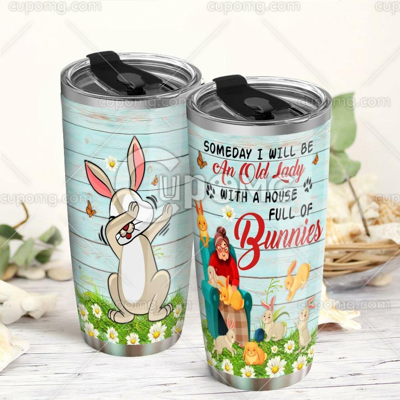 Bunny Rabbit Lovers Custom Personalized Stainless Steel Tumbler Customize Name, Text, Number Qnn319