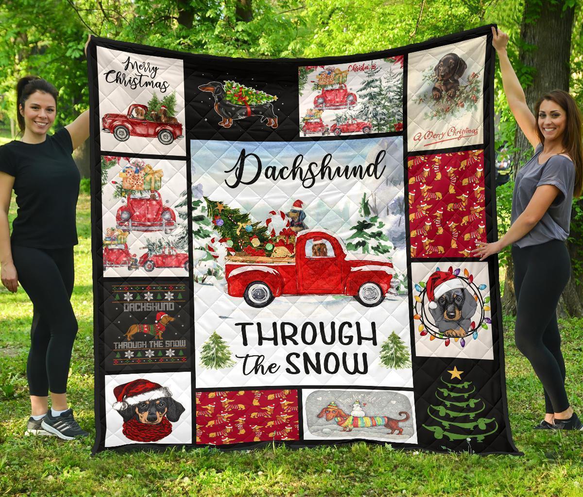 Christmas Dachshund Quilt Blanket Through The Snow Xmas11