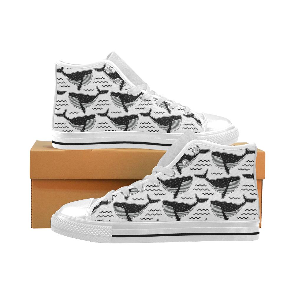 Black whale pattern Men’s High Top Shoes White