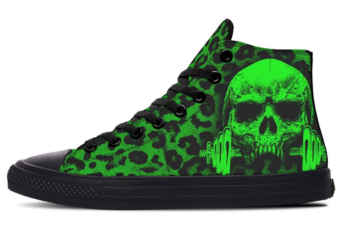 Green Leopard Skull High Top Vans Shoes