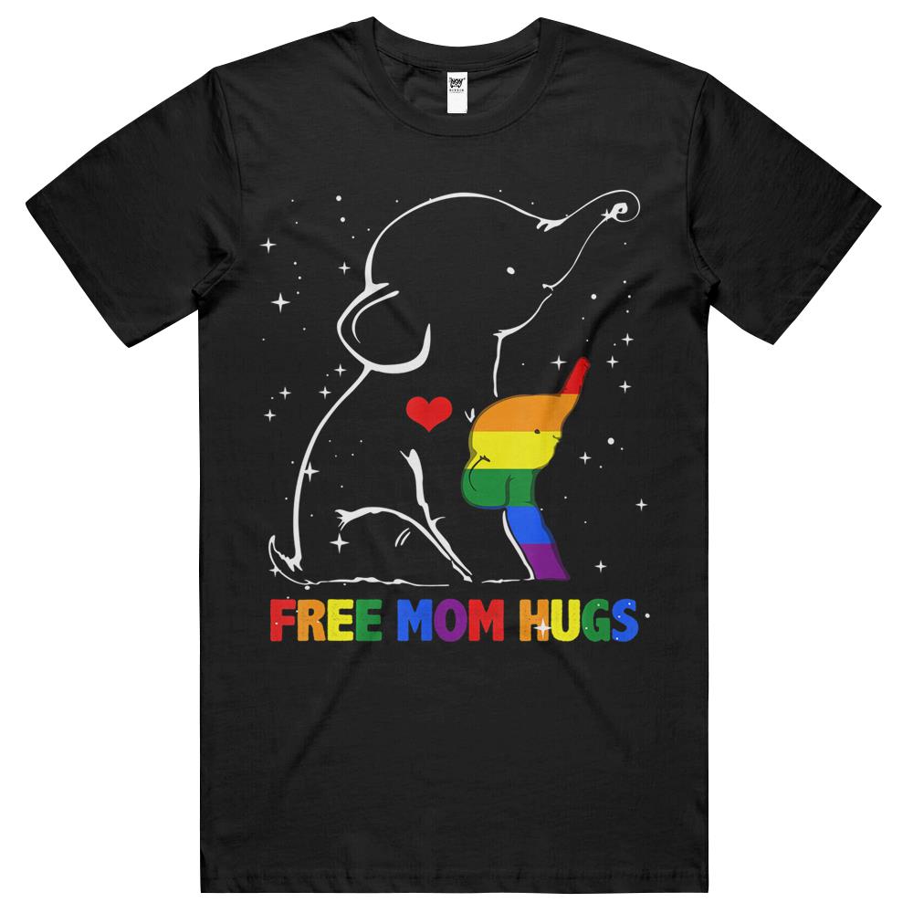 Free Mom Hugs Lgbt Mom Mother Elephant Rainbow Gifts Womens T Shirts