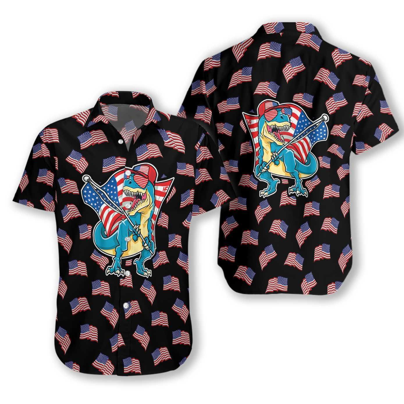 American Flag T-rex Ez21 2610 Hawaiian Shirt