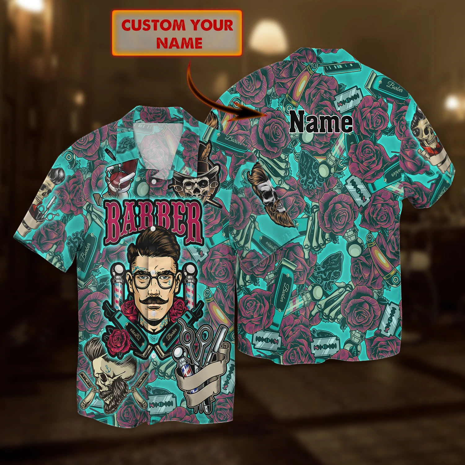 Barber Skull Custom Name Hawaii Shirt Ha38676