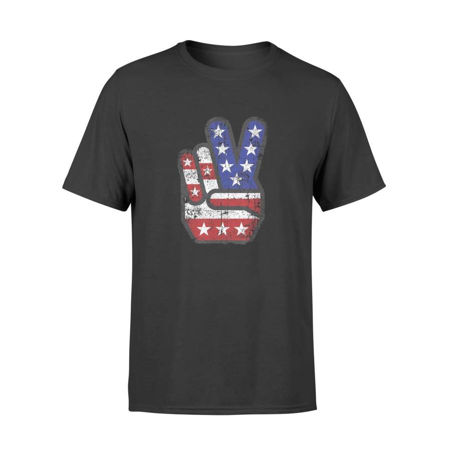 Fourth 4th of July Shirt American Flag Peace Sign Hand Tee – Standard T-shirt