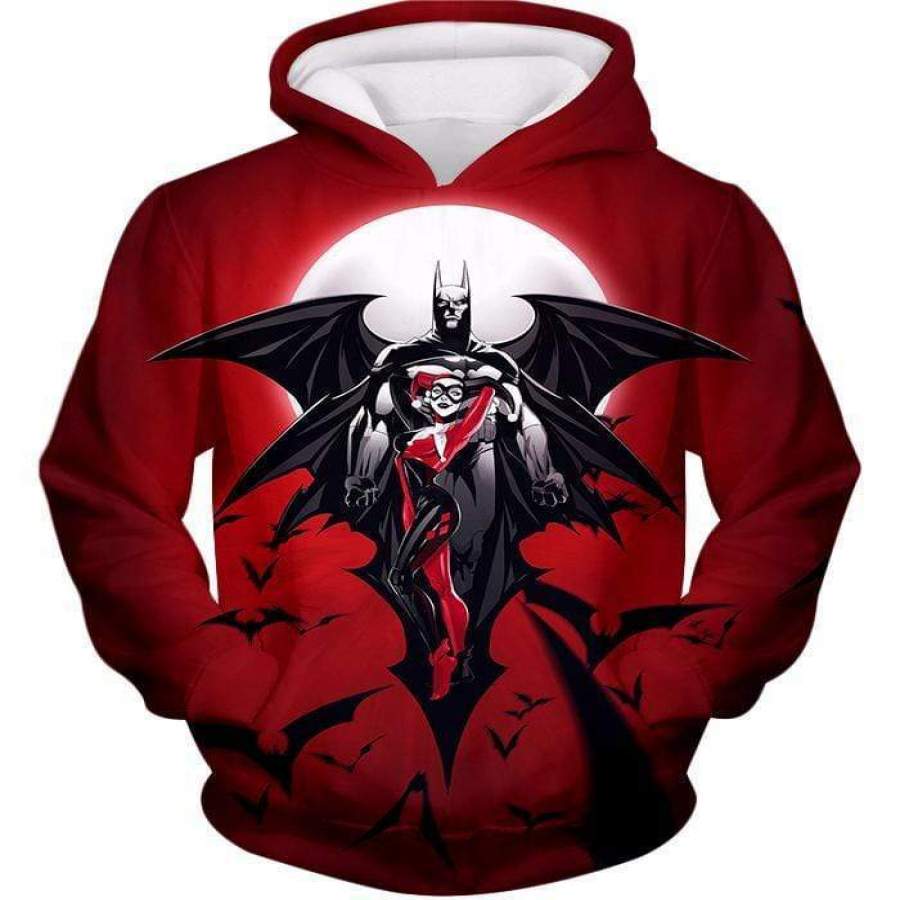 Amazing Batman X Harley Quinn Cool Graphic Action Red Hoodie