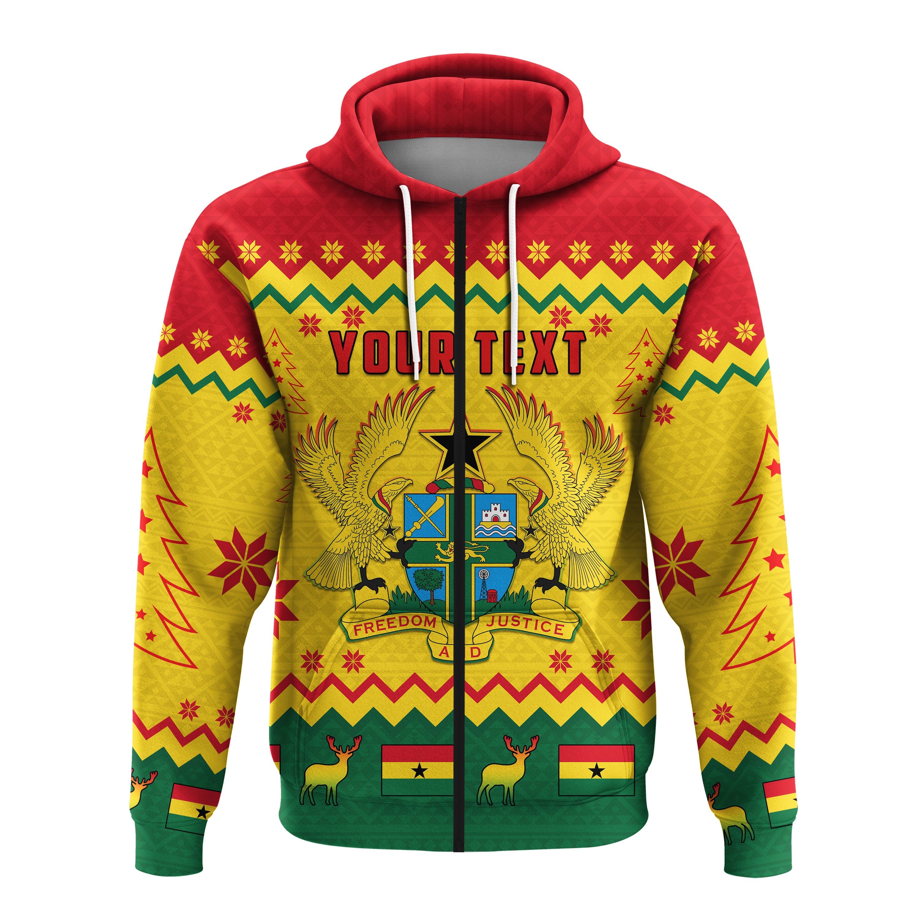 (Custom Personalised) Ghana Christmas Zip Hoodie African Pattern Lt13