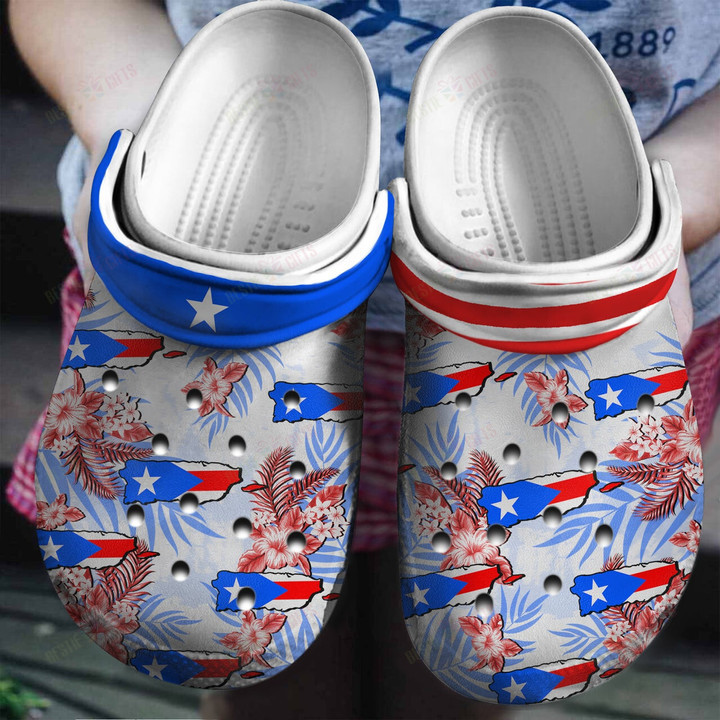 Puerto Rico Map And Flower Crocs Classic Clogs Shoes Pancr0585