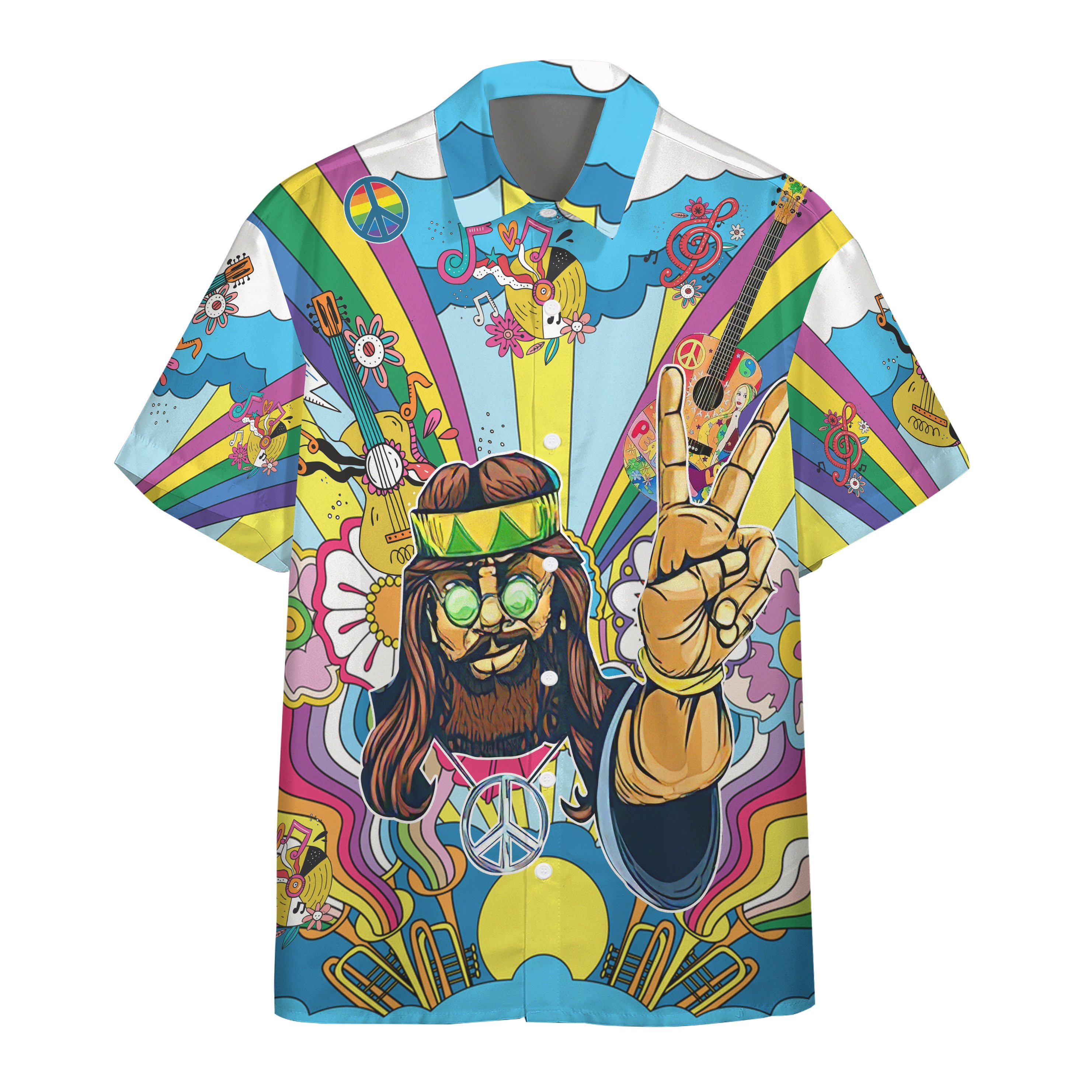 Gearhuman Hippie Men With Guitar Custom Hawaiian Shirt Ha35857