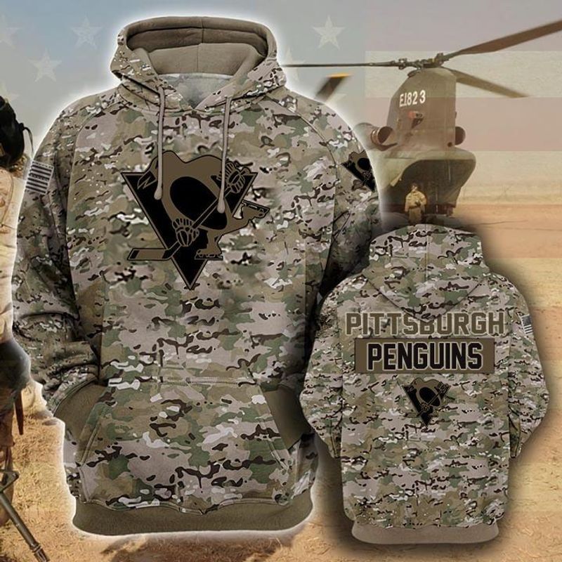 Pittsburgh Penguins Camouflage Veteran 3D Cotton T-Shirt Hoodie