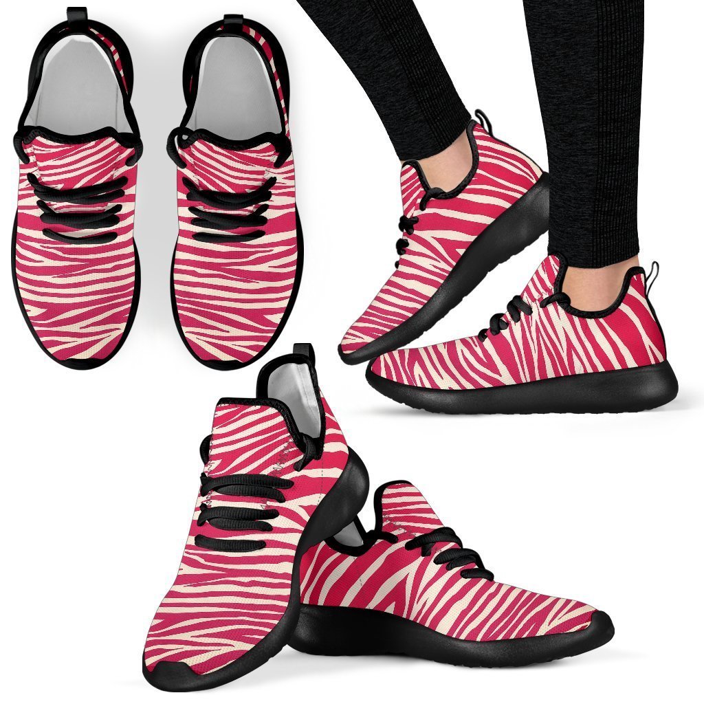 Hot Pink Zebra Pattern Print Mesh Knit Shoes