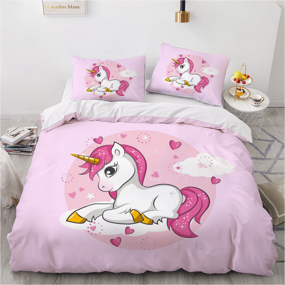 3D Bedding Sets Quilt Cover Duvet Set Queen King Double Single Size Unicorn Cartoon Design Custom Bedclothes Duvet Covers