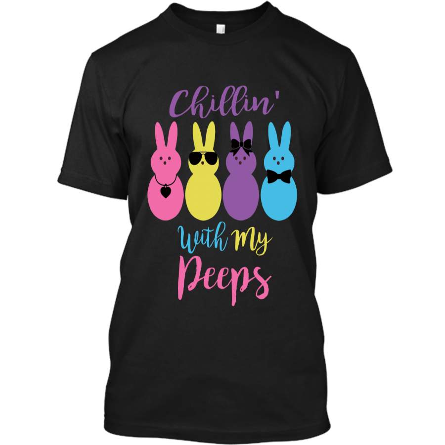 Chillin With My Peeps Easter Bunny Funny T-Shirt for Kids Custom Ultra Cotton