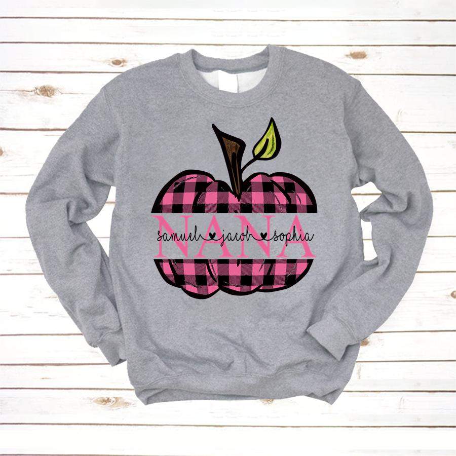 PERSONALIZED NANA PUMPKIN KIDS NAMES   BREAST CANCER SHIRT