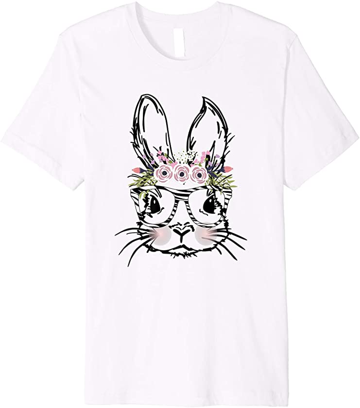 Cute Bunny Face Shirt Animal Print Glasses EASTER Flowers Premium T-Shirt