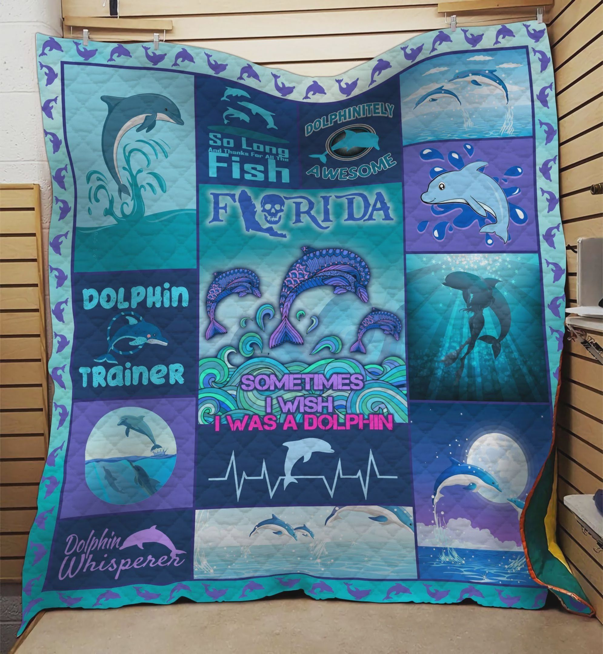 Dolphin Sometimes I Wish I Was A Dolphin Quilt Blanket Great Customized Blanket Gifts For Birthday Christmas Thanksgiving