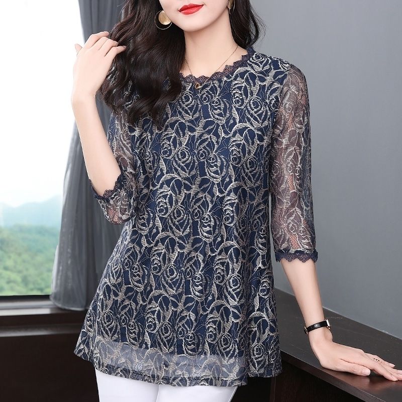 Summer Lace Sexy Elegant Fashion Aesthetic Tops Women Half Sleeve Loose Casual Pullover Female All Match Chic Sweet Lady Clothes alx