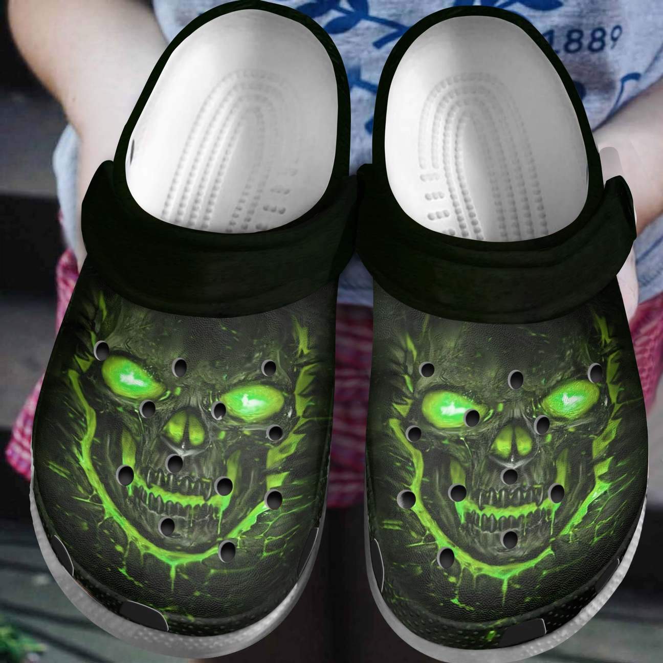 Skull Personalized Clog, Custom Name, Text, Color, Number Fashion Style For Women, Men, Kid, Print 3D Fancy Green Skull