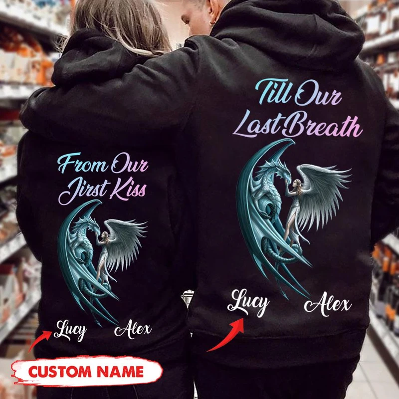 Personalized From Our First Kiss Till Our Last Breath Hoodie, Custom Dragon Couple Hoodie, Couple Hoodie, Unisex Sweater, Sweatshirt