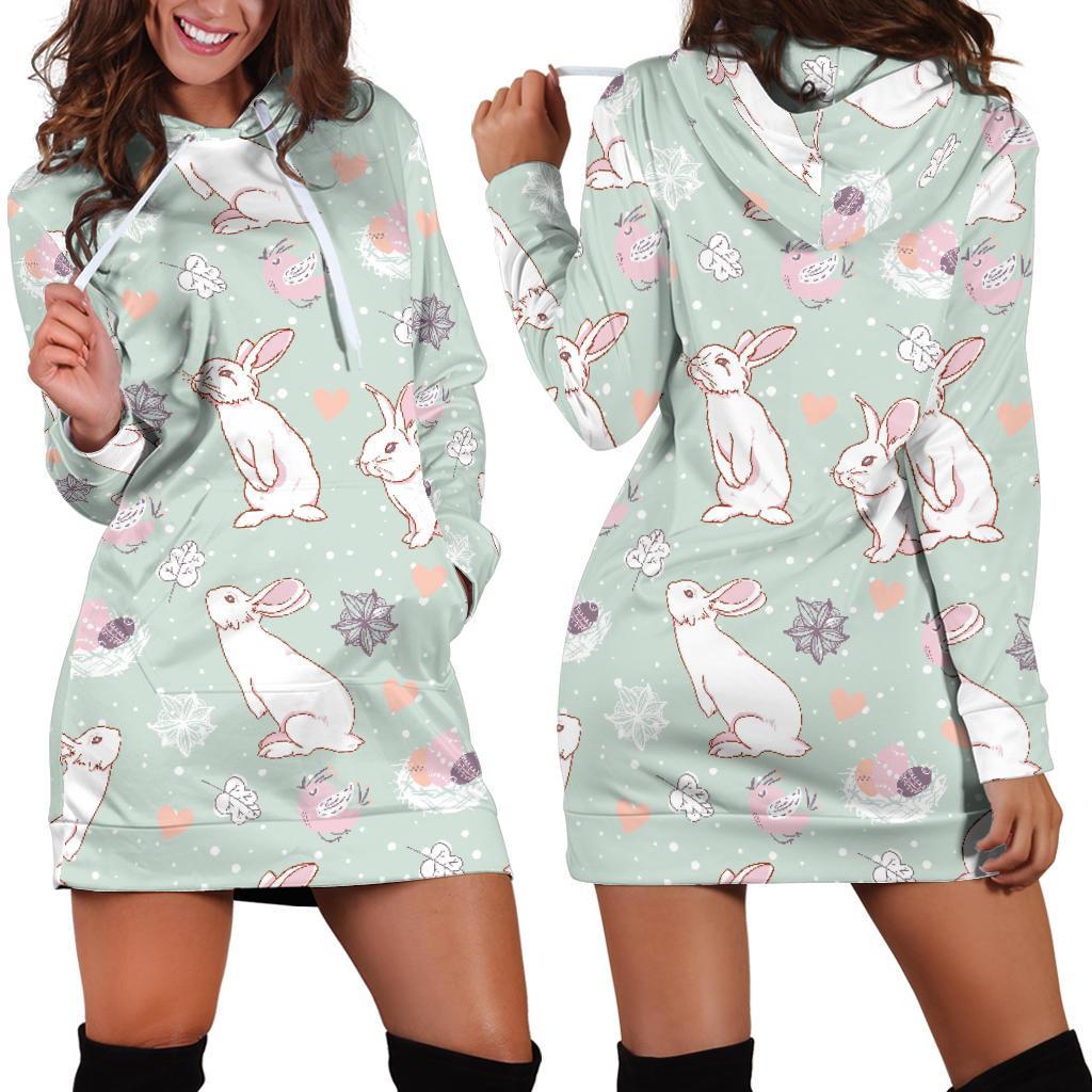 Rabbit Pattern Print Design Rb011 Women Hoodie Dress