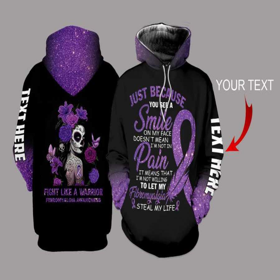 Fibromyalgia Awareness Skull Girl Personalized US Unisex Size Hoodie