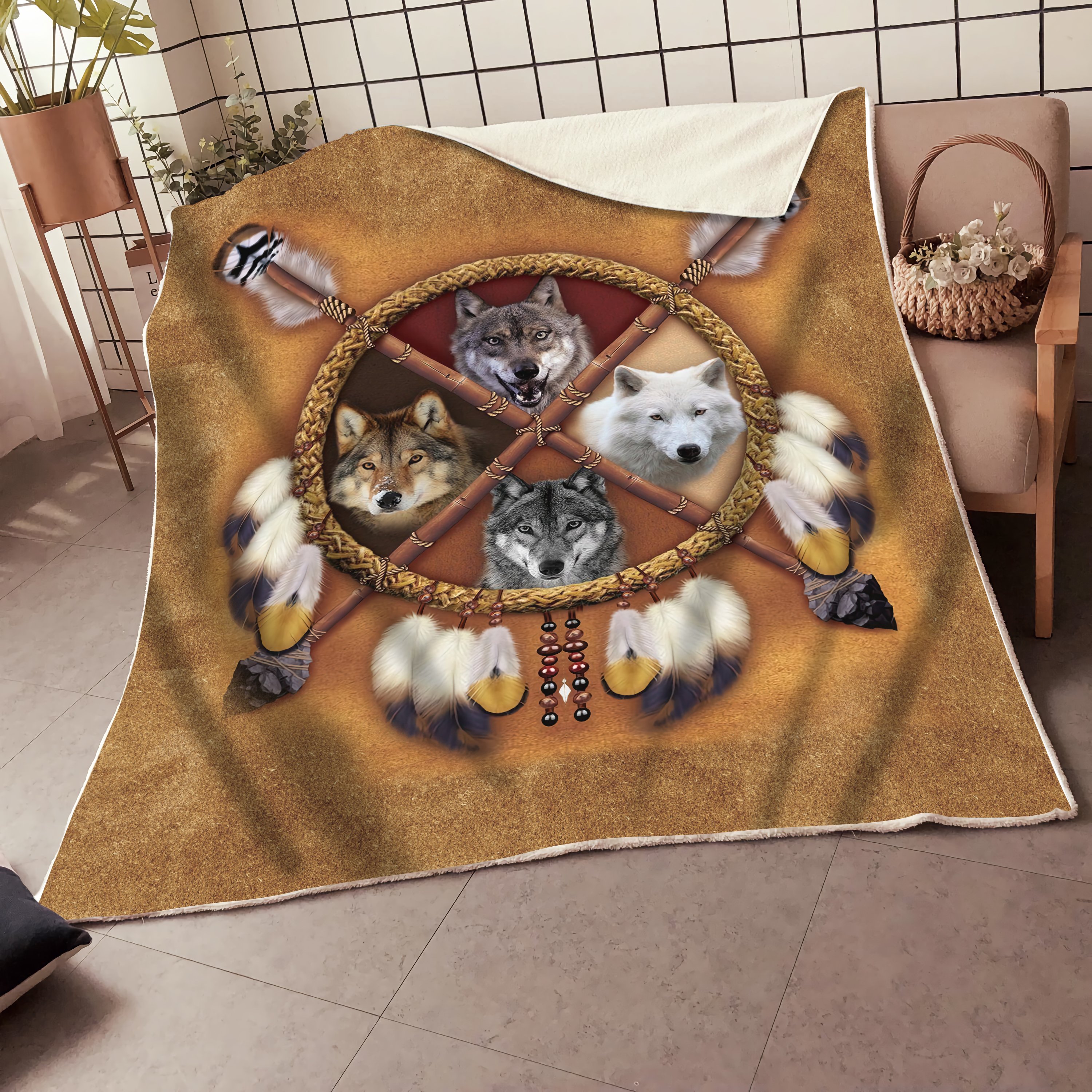 Wolf Native American 3D All Over Printed Blanket