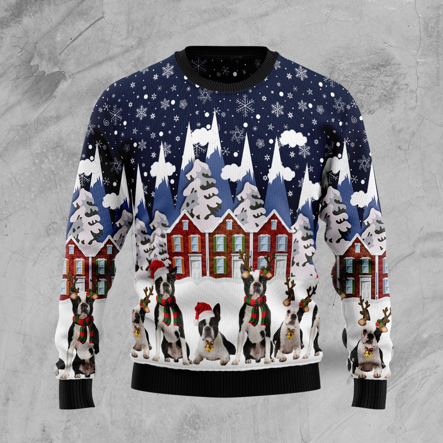 Boston Terrier Family Sweater, Ugly Christmas Sweater For Dog Lovers