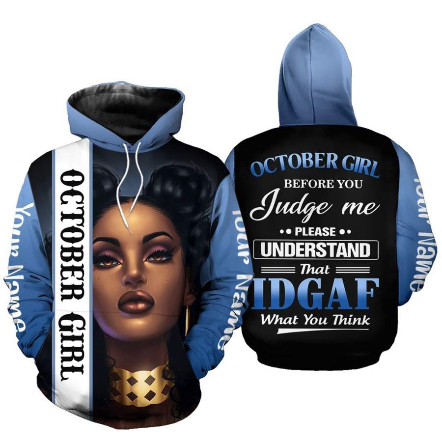 Personalized Black Girl Custom Name Birthday Hoodie 3D All Over Print