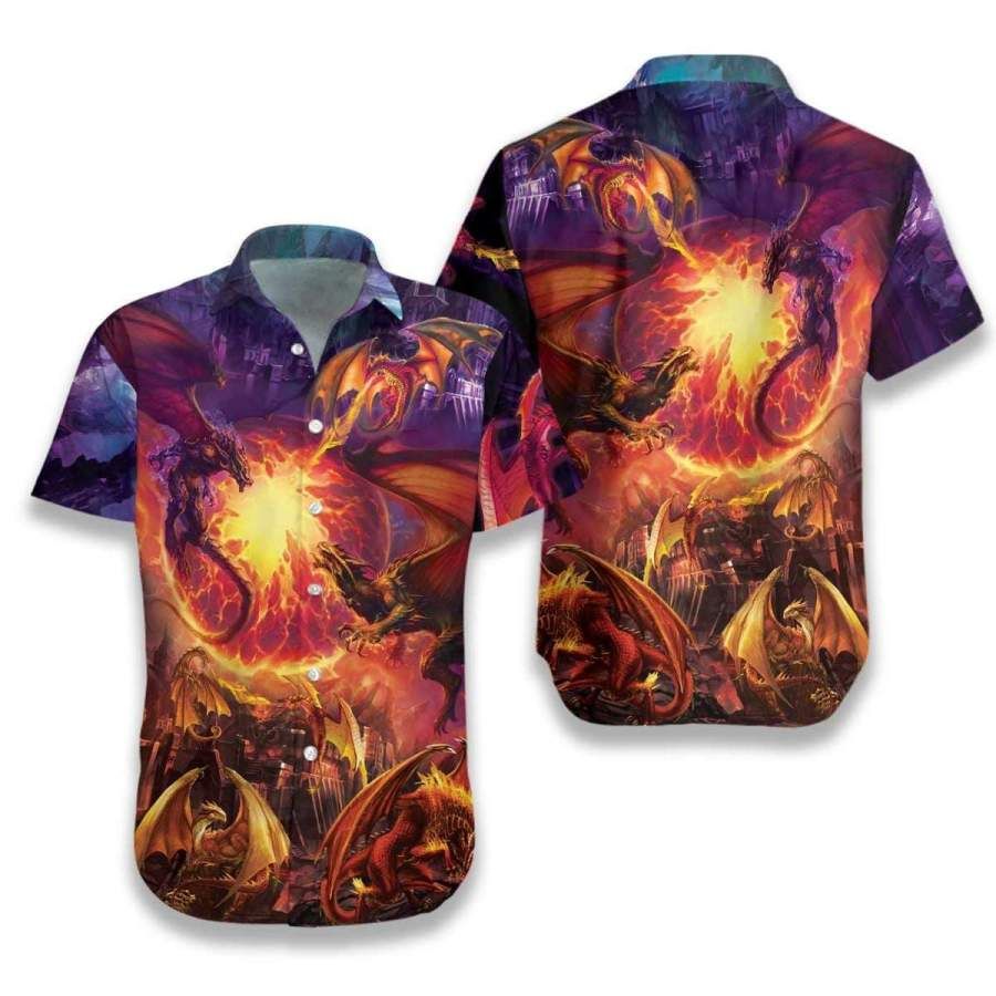 Dragons With Breathing Fire Hawaii Aloha Shirts Ha30756