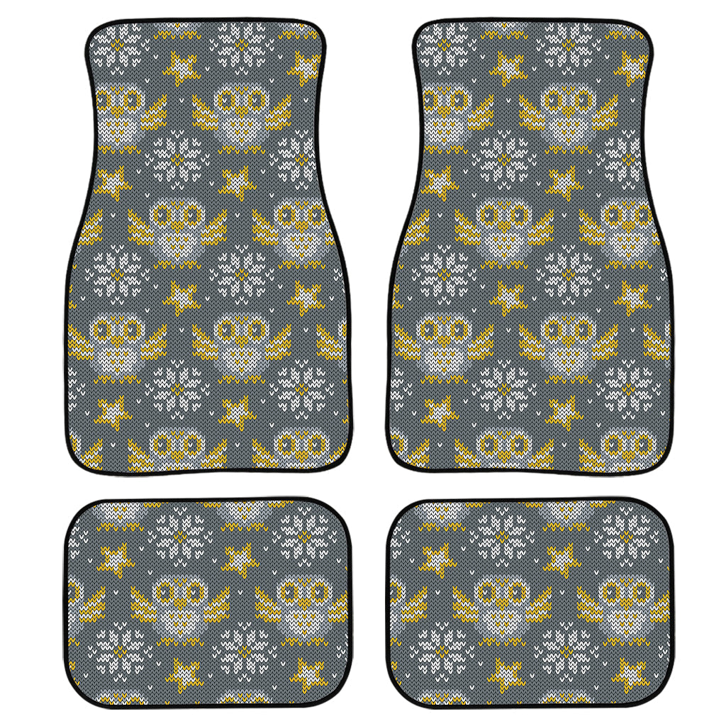 Owl Knitted Pattern Print Front And Back Car Floor Mats, Front Car Mat