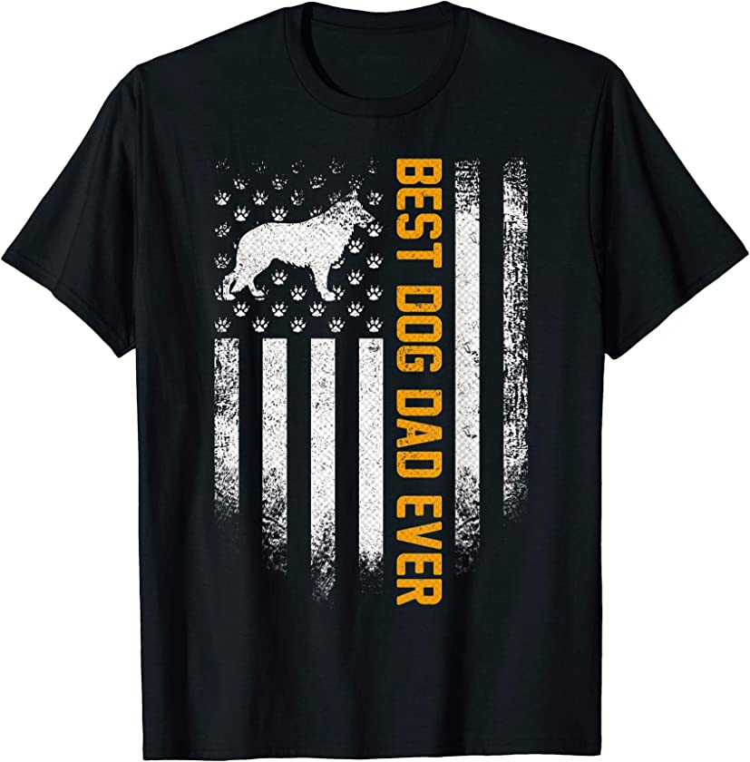 Vintage USA Best German Shepherd Dog Dad Ever American Flag T-Shirt