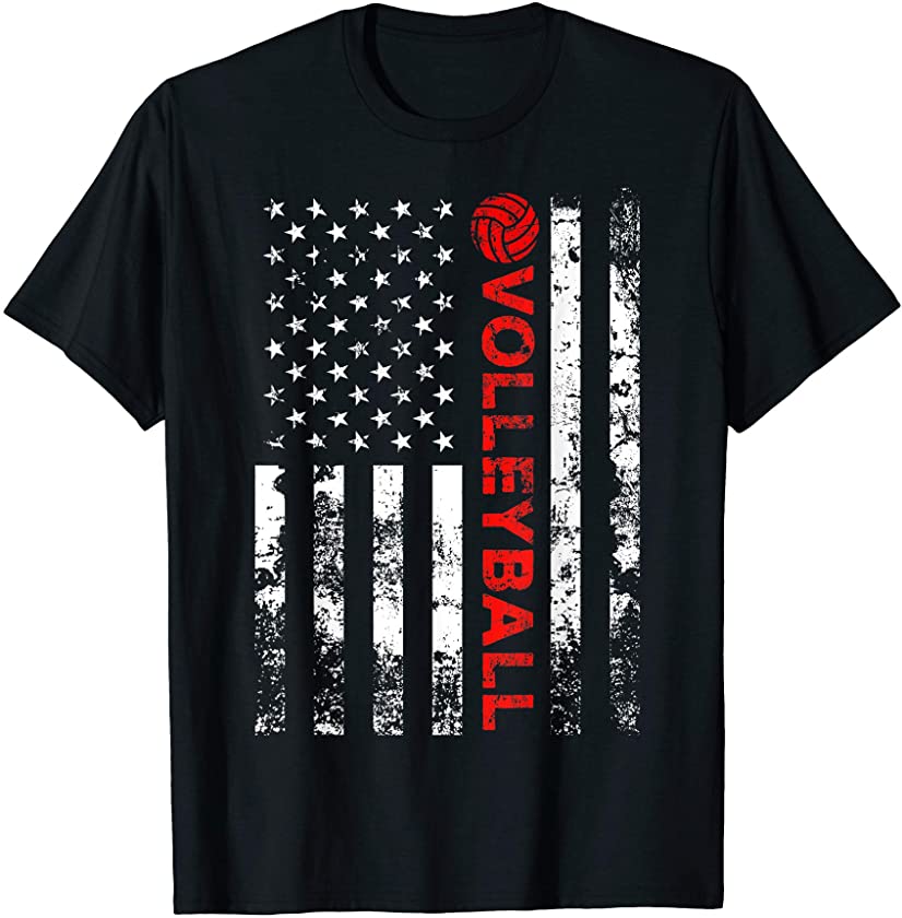 Volleyball Vintage USA American Flag T-Shirt