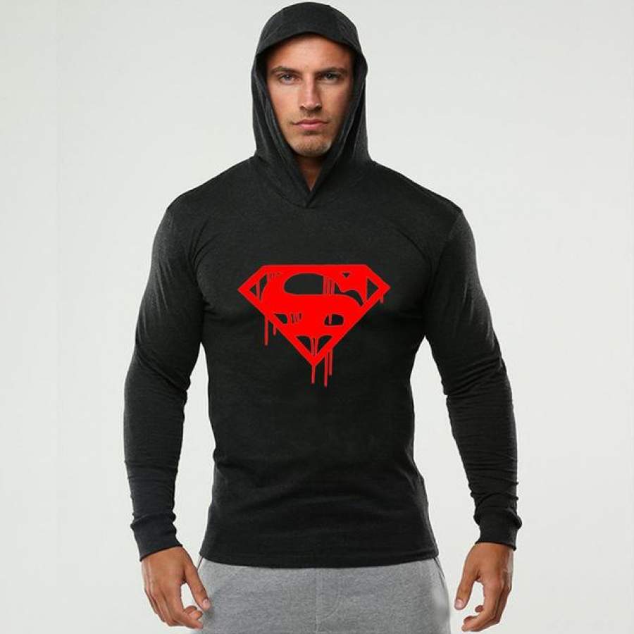 Superman Gyms Hooded Long Sleeve T-shirt Men Bodybuilding Hoodies Men Fitness Clothing Muscle Shirts Cotton Pullover Sweatshirt