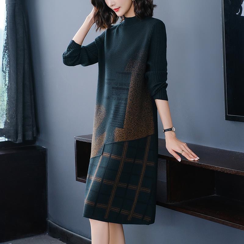 Women Knitting Dress 2022 New Retro Patchwork Loose Female Sweater For Autumn Slim Temperament Bottom Clothes High Quality alx