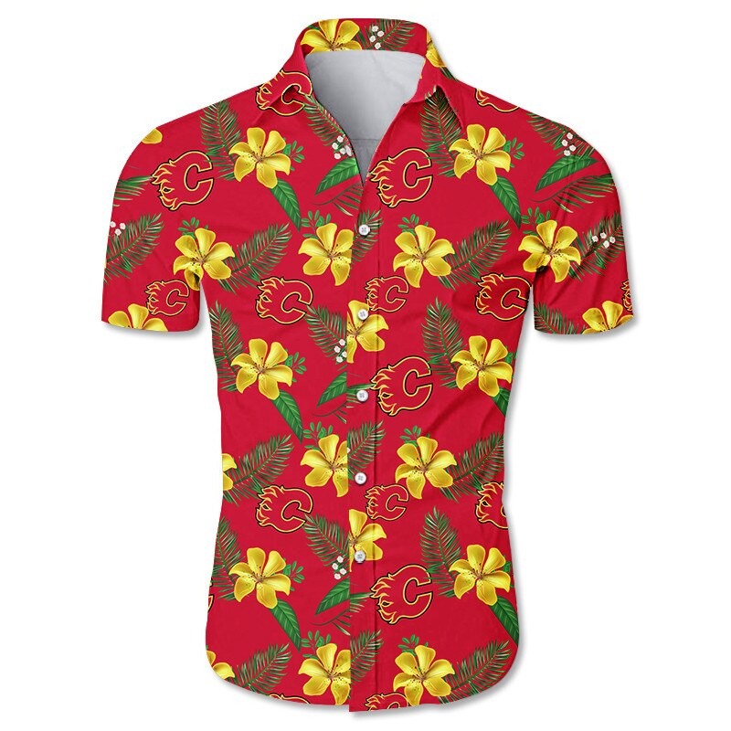 Calgary Flames Hawaiian Shirt Tropical Flower Summer