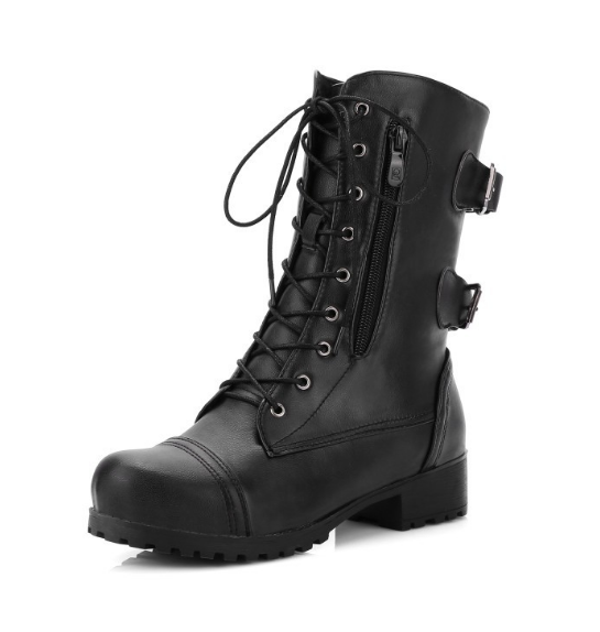 Lace Up Buckle Motorcycle Boots High Heels Women Shoes