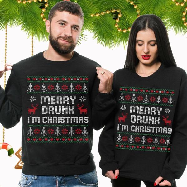 Witziges Ugly Christmas Drinking Merry Drunk Im Christmas Sweater