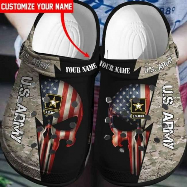 Personalized Us Army Skull American Flag Crocs Shoes Crocband Clog Hn
