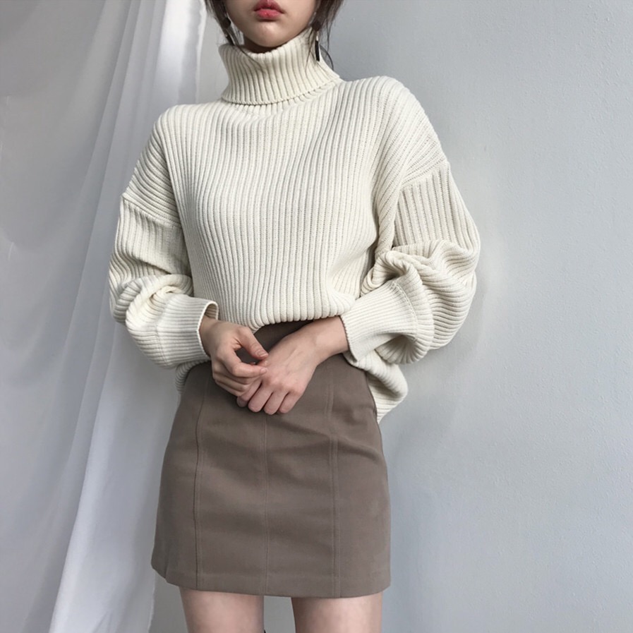 Chic Loose Knitted Turtleneck Women Sweater Fashion Pullover Sweaters Autumn Winter 2022 Long Sleeve Warm Vintage Sweater 23824 alx