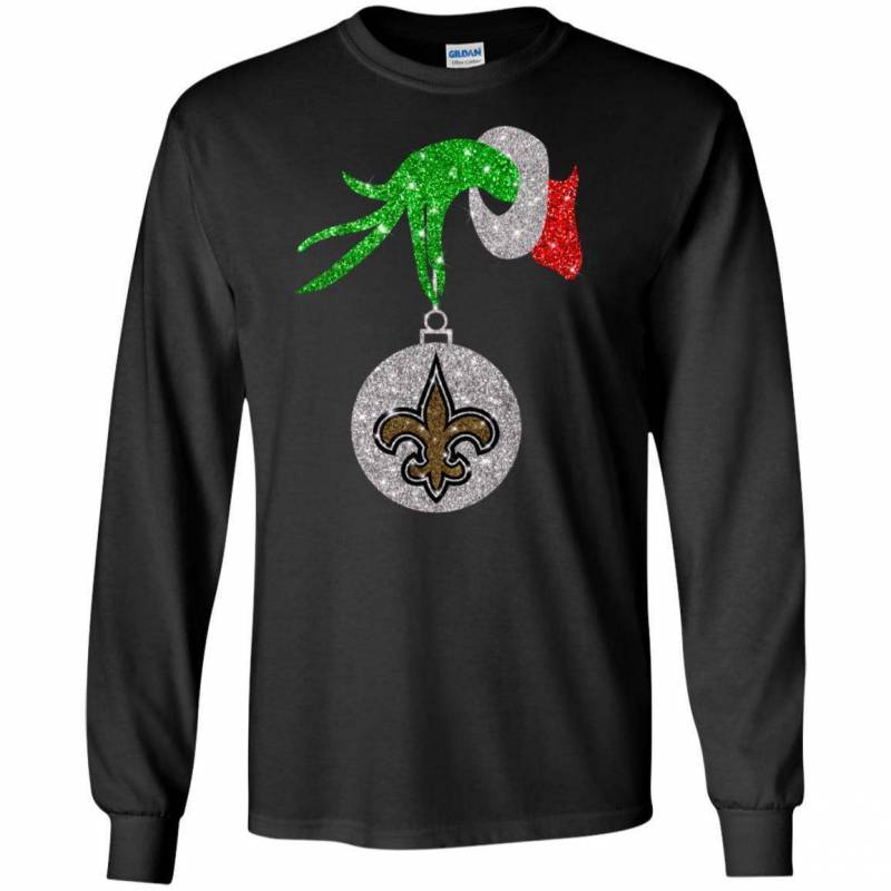 New Orleans Saints Glitter Grinch Monogram Ornament Christmas Gift Long Sleeve Tee