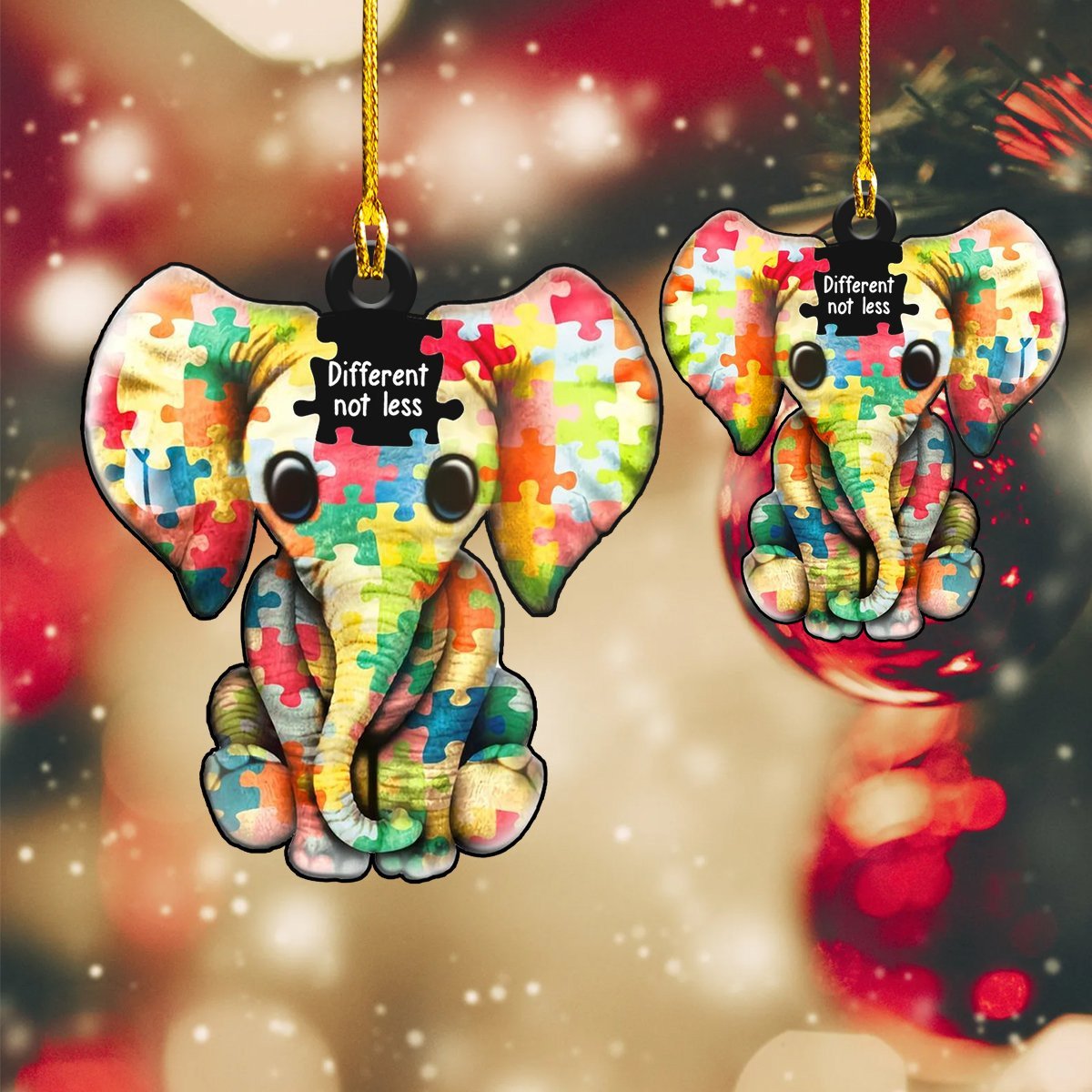 Shopeeyou – Autism Puzzle Elephant Car Ornament Two Sided Ornament, Christmas Ornament, Shaped Ornament