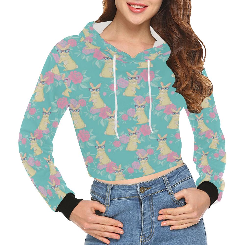 Rabbit Pattern Print Design Rb05 Women Cropped Hoodie