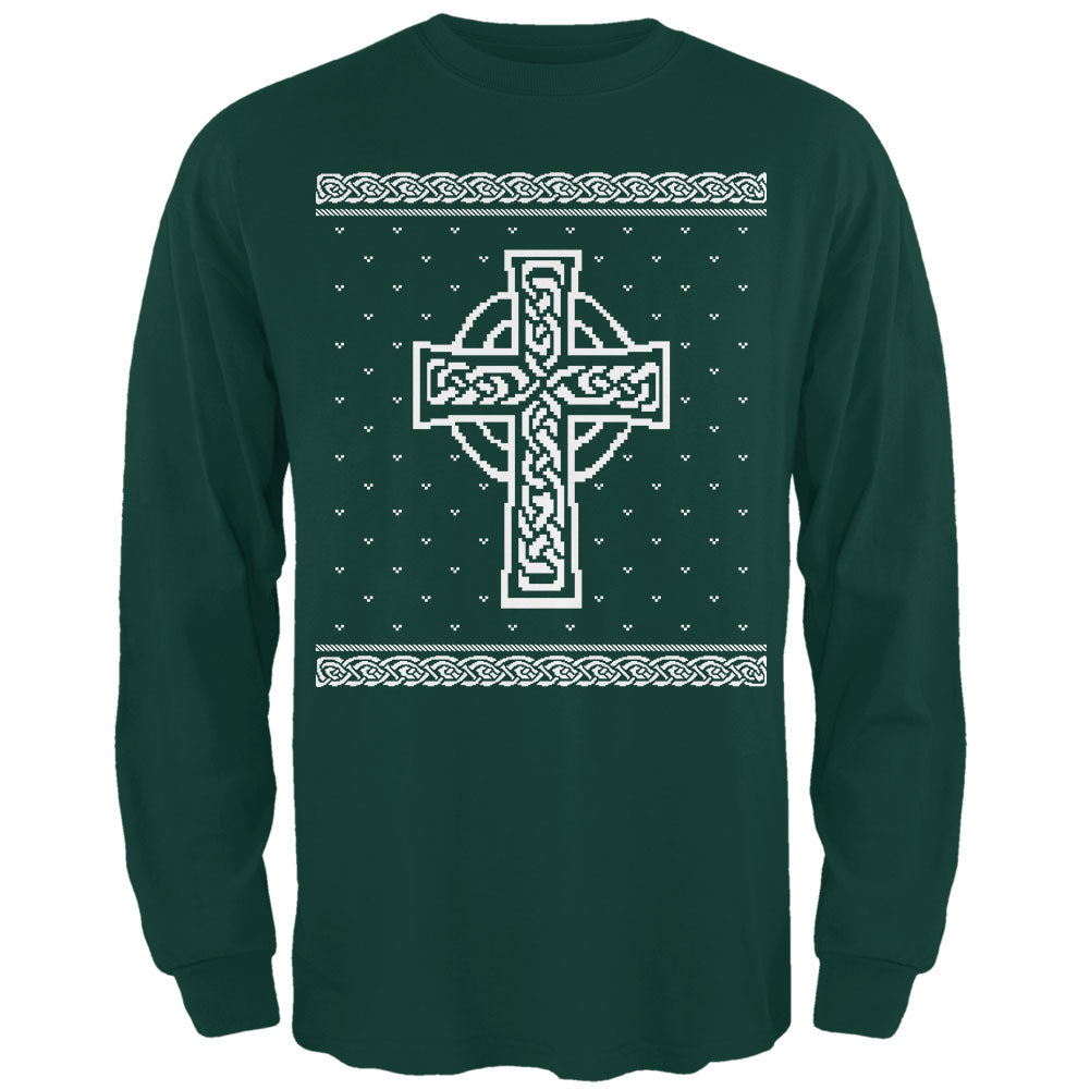 Celtic Cross Irish Ugly Christmas Sweater Mens Long Sleeve T Shirt