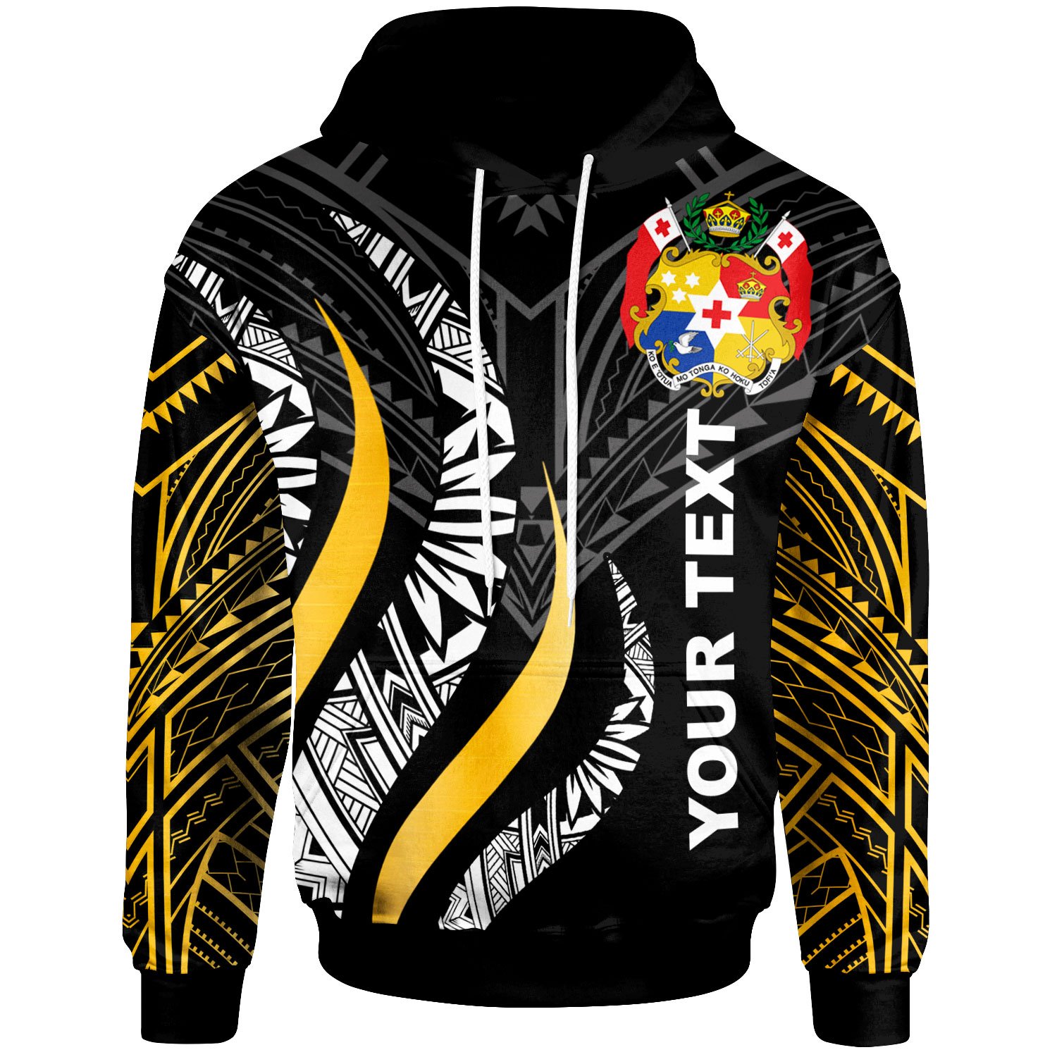 Tonga Custom Personalised Hoodie – Tonga Strong Fire Pattern Gold – BN20