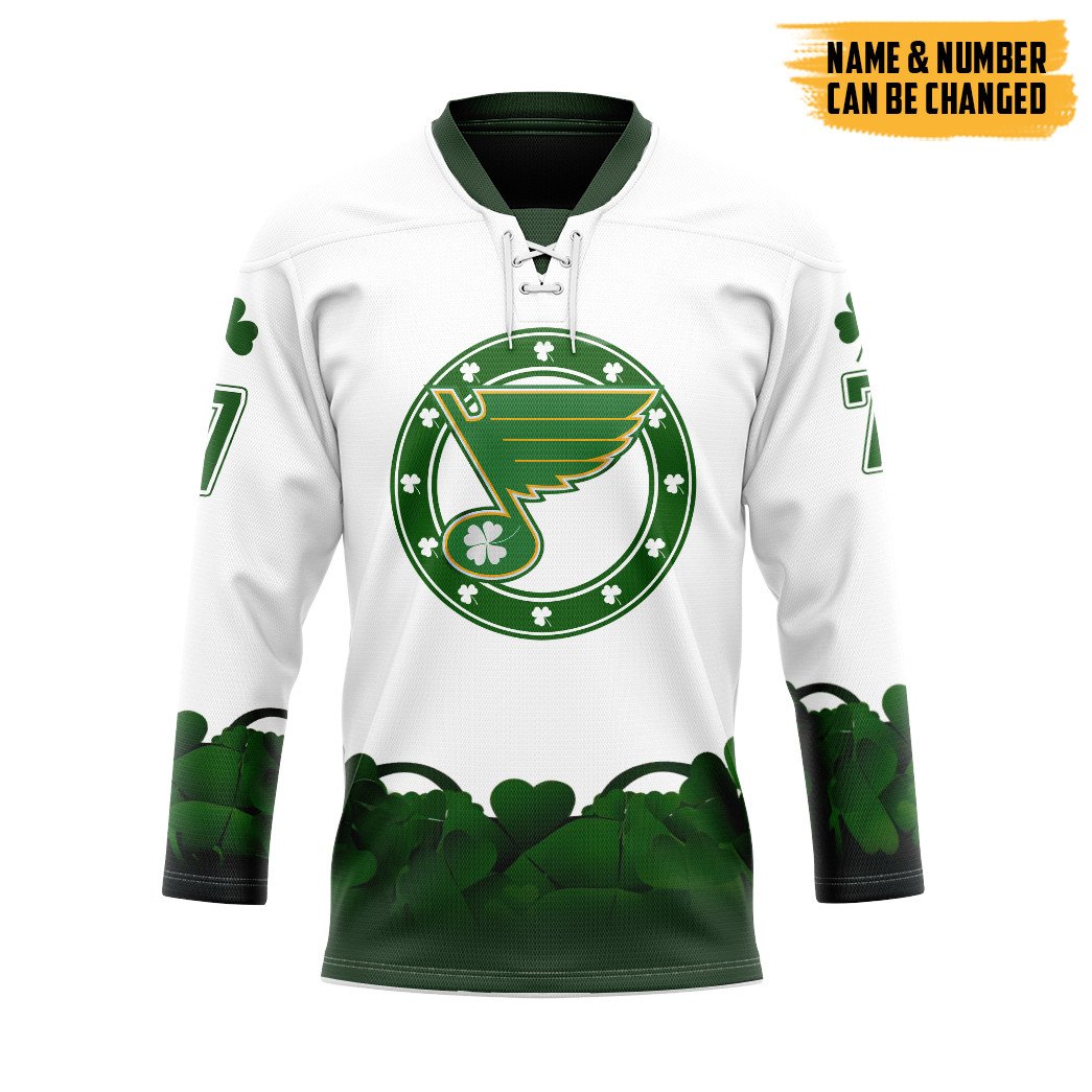 Gearhumans 3D St. Louis Blues 2022 St Patrick Day Custom Name Custom Number Hockey Jersey