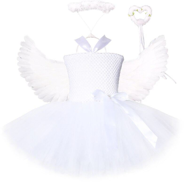 White Angel Tutu Costume for Girls Princess Fairy Cosplay Dress with Wings Halloween Costumes for Kids Girl Clothes Outfit 1-14Y alx