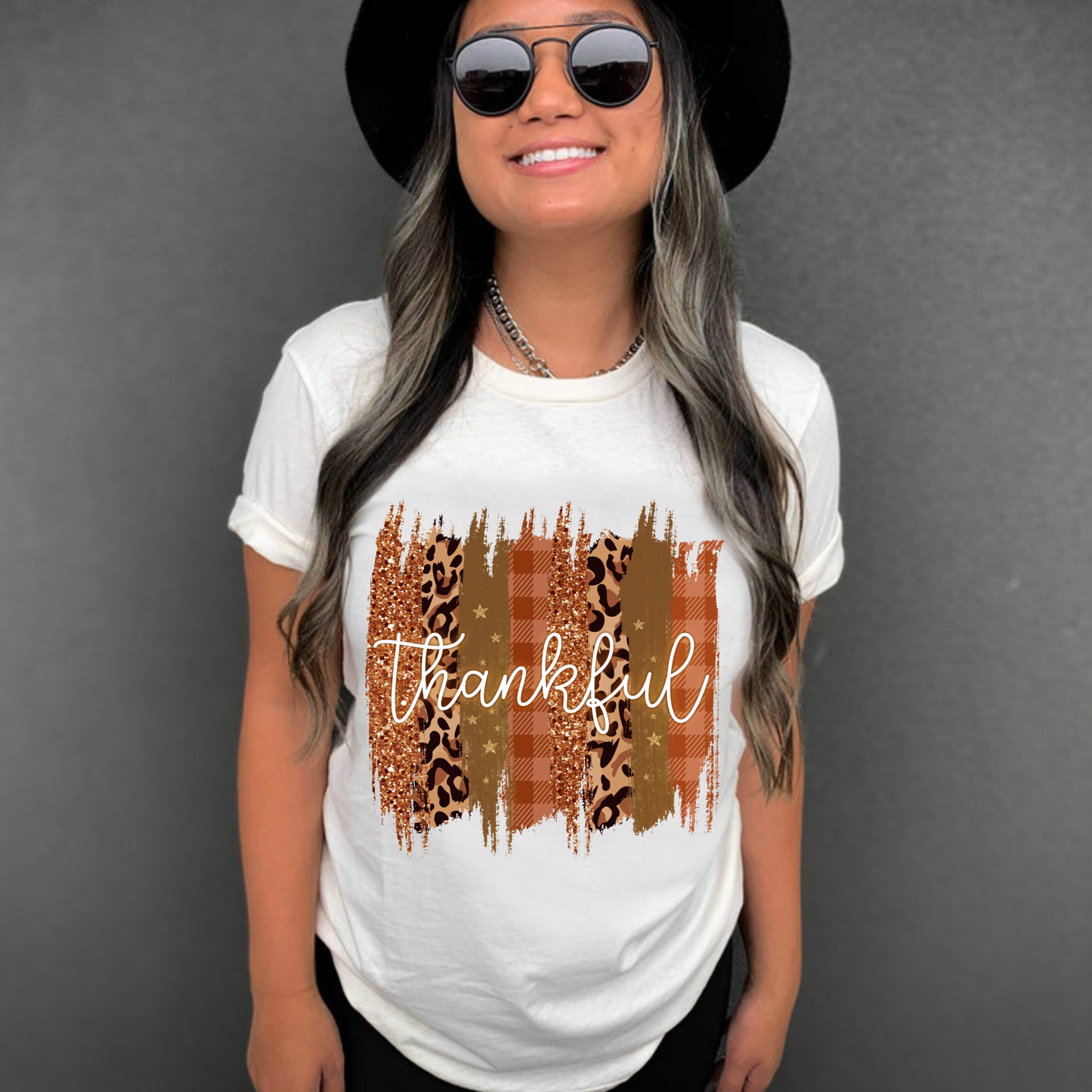 Thanksgiving Leopard T Shirt Womens Thankful Cute Blessed Brush Strokes Wap Tee